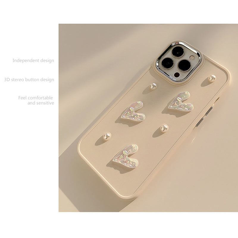 TPU Cover for iPhone 13 Pro 6.1 inch 3D Heart Pearl Decor Phone Back Case TPU Cover for iPhone 13 Pro 6.1 inch 3D Heart Pearl Decor Phone Back Case
